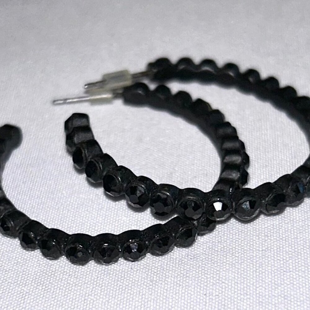 Black jeweled hoop earrings
